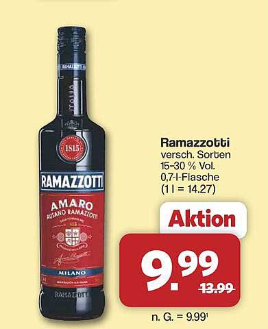 Ramazzotti versch. Sorten 15–30 % Vol. 0,7-l-Flasche (1 l = 14.27)
