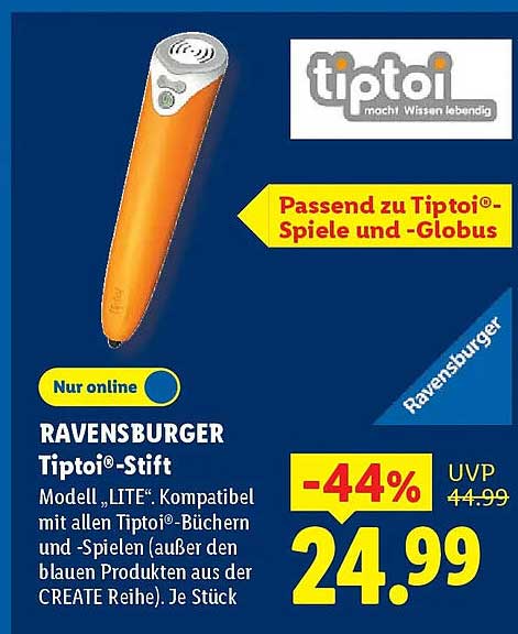 RAVENSBURGER Tiptoi®-Stift Modell „LITE“. Kompatibel mit allen Tiptoi®-Büchern und -Spielern (außer den blauen Produkten aus der CREATE Reihe). Je Stück
