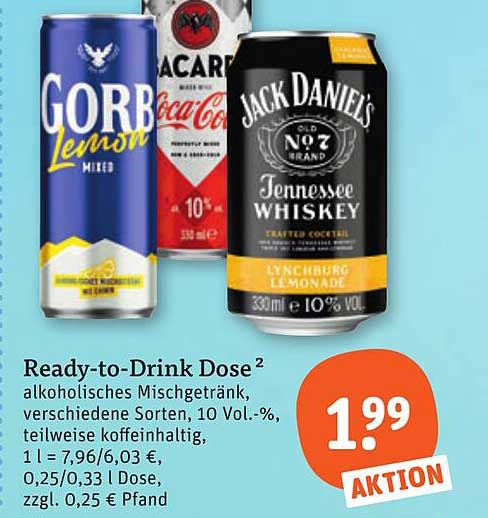 Ready-to-Drink Dose² alkoholisches Mischgetränk, verschiedene Sorten, 10 Vol.-%, teilweise koffeinhaltig,