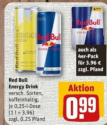 Red Bull Energy Drink versch. Sorten, koffeinhaltig, je 0,25-l-Dose