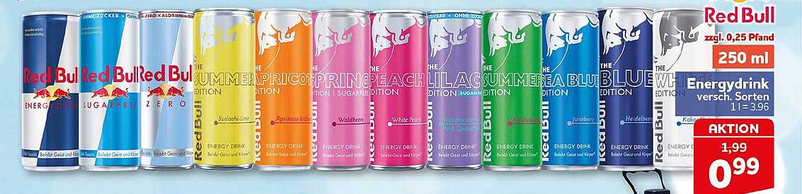 Red Bull Energydrink versch. Sorten 1 l = 3,96