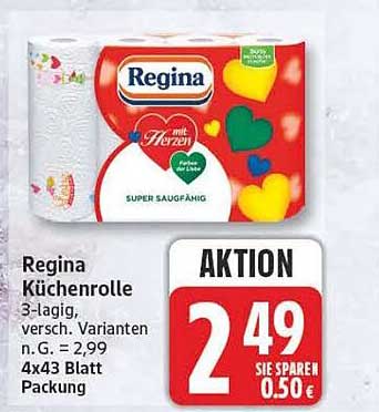 Regina Küchenrolle 3-lagig, versch. Varianten n. G. = 2,99 4x43 Blatt Packung