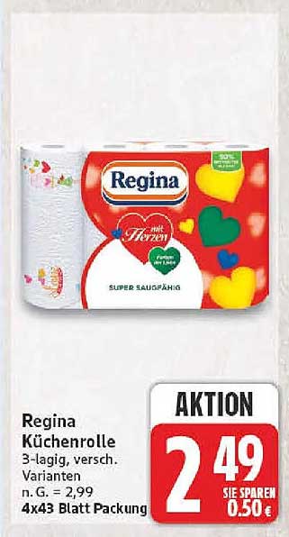 Regina Küchenrolle 3-lagig, versch. Varianten n.G. = 2,99 4x43 Blatt Packung