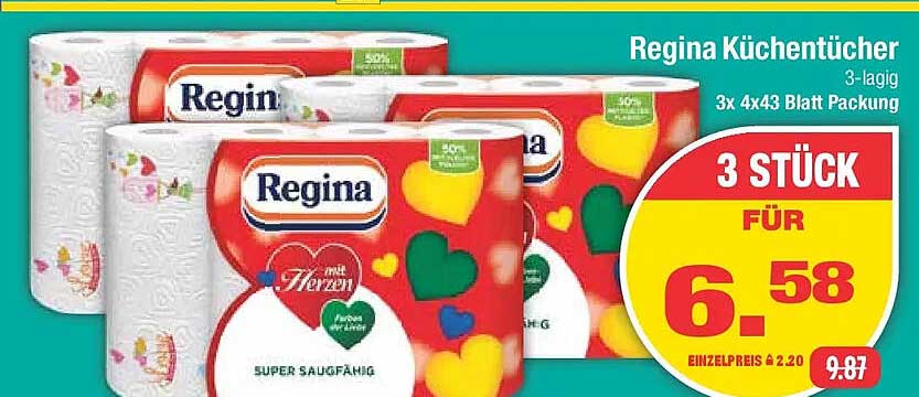 Regina Küchentücher 3-lagig 3x 4x43 Blatt Packung