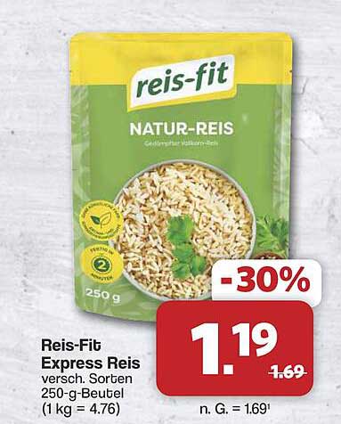 Reis-Fit Express Reis versch. Sorten 250-g-Beutel (1 kg = 4.76)