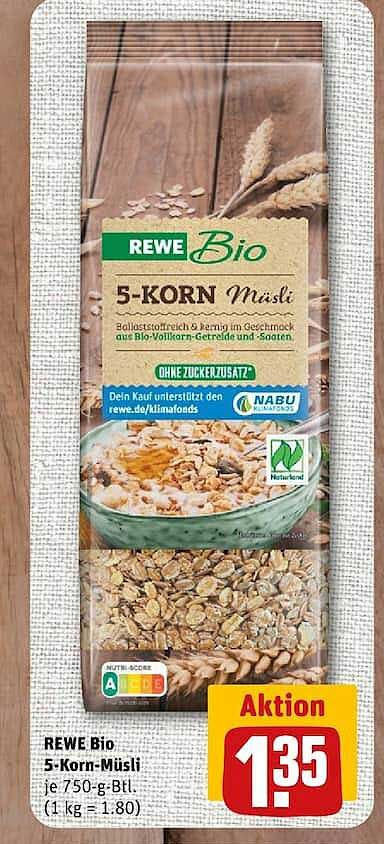 REWE Bio 5-Korn-Müsli je 750-g-Box