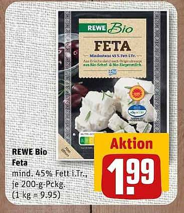 REWE Bio Feta mind. 45% Fett i.Tr. je 200-g-Pckg.