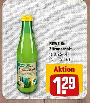 REWE Bio Zitronensaft je 0,25-l-Fl. (1 l = 5,16)