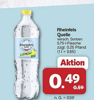 Rheinfels Quelle versch. Sorten 0,75-l-Flasche zzgl. 0.25 Pfand (1 l = 0.65)