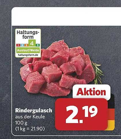 Rindergulasch aus der Keule 100 g (1 kg = 21.90)
