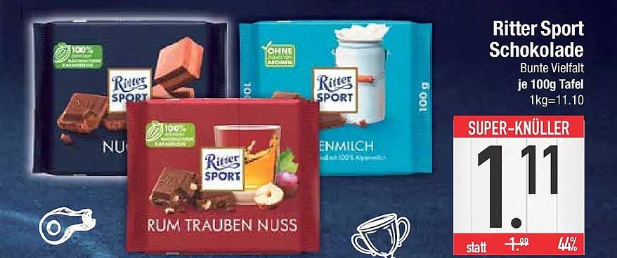 Ritter Sport Schokolade Bunte Vielfalt je 100g Tafel