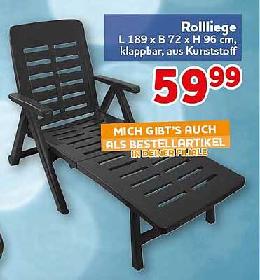 Rollliege L 189 x B 72 x H 96 cm, klappbar, aus Kunststoff