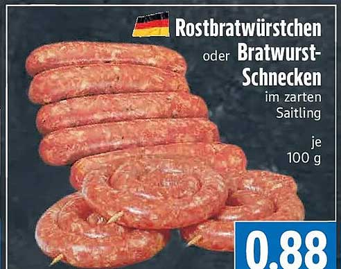 Rostbratwürstchen oder Bratwurst-Schnecken im zarten Saitling