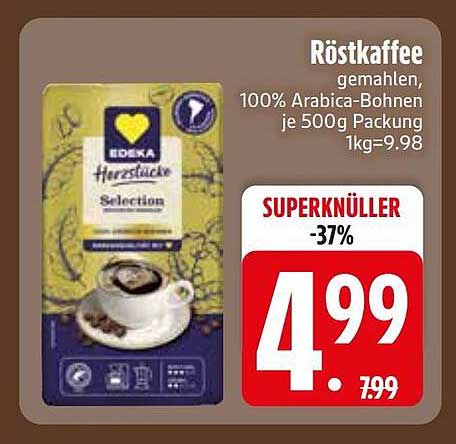 Röstkaffee gemahlen, 100% Arabica-Bohnen je 500g Packung 1kg=9.98