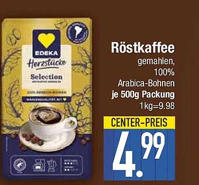 Röstkaffee gemahlen, 100% Arabica-Bohnen je 500g Packung