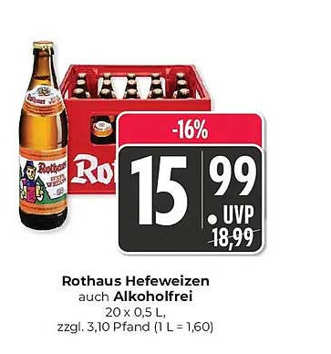 Rothaus Hefeweizen auch Alkoholfrei 20 x 0,5 L, zzgl. 3,10 Pfand (1 L = 1,60)