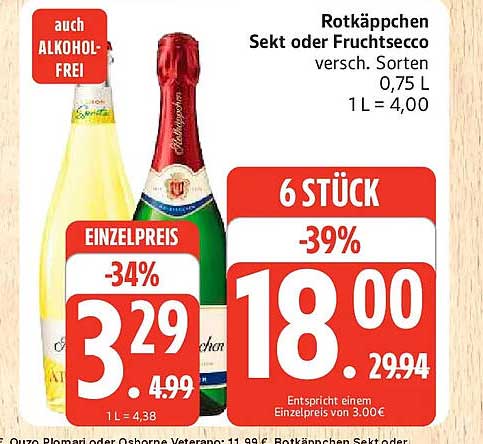 Rotkäppchen Sekt oder Fruchtsecco versch. Sorten 0,75 L 1 L = 4,00
