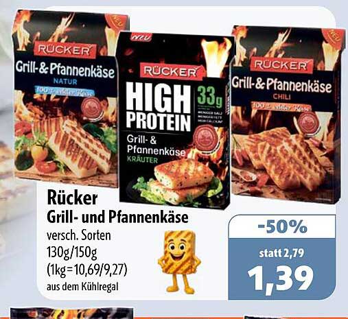 Rücker Grill- und Pfannenkäse versh. Sorten 130g/150g (1kg=10,69/9,27) aus dem Kühlregal