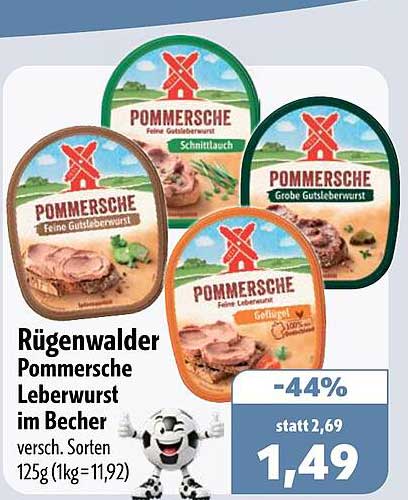 Rügenwalder Pommersche Leberwurst im Becher versch. Sorten 125g (1kg=11,92)