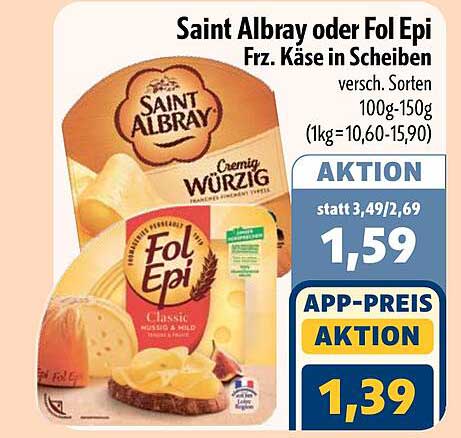 Saint Albray oder Fol Epi Frz. Käse in Scheiben