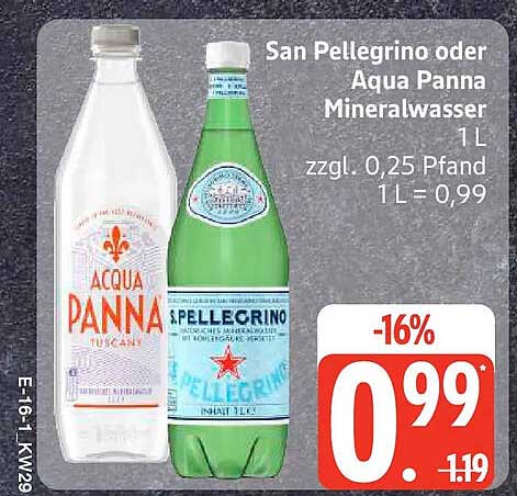 San Pellegrino oder Aqua Panna Mineralwasser 1 L