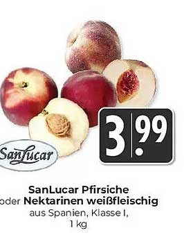 SanLucar Pfirsiche oder Nektarinen weißfleischig aus Spanien, Klasse I, 1 kg
