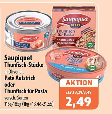 Saupiquet Thunfisch-Stücke in Olivenöl, Patè Aufstrich oder Thunfisch für Pasta