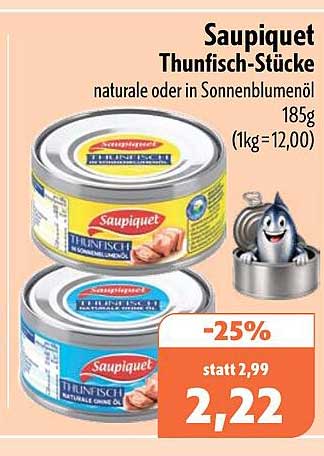 Saupiquet Thunfisch-Stücke naturale oder in Sonnenblumenöl 185g
