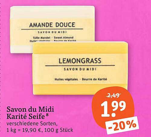 Savon du Midi Karité Seife verschiedene Sorten, 1 kg = 19,90 €, 100 g Stück