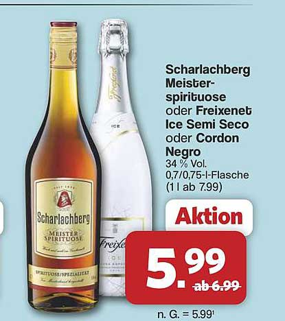 Scharlachberg Meister-spirituose oder Freixenet Ice Semi Seco oder Cordon Negro