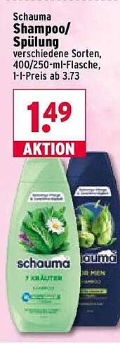 Schauma Shampoo/Spülung verschiedene Sorten, 400/250-ml-Flasche, 1-l-Preis ab 3.73