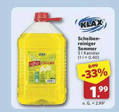 Scheibenreiniger Sommer 5 l Kanister (1 l = 0.40)