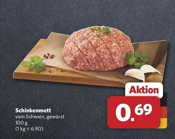 Schinkenmett vom Schwein, gewürzt 100 g (1 kg = 6,90)