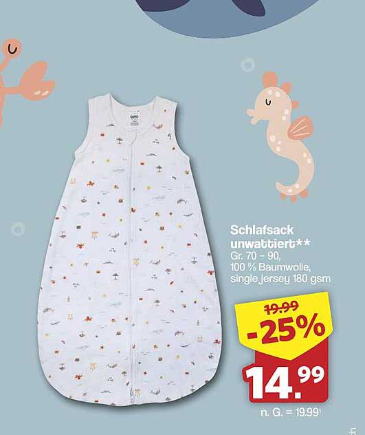 Schlafsack unwattiert** Gr. 70 - 90, 100 % Baumwolle, single jersey 180 gsm
