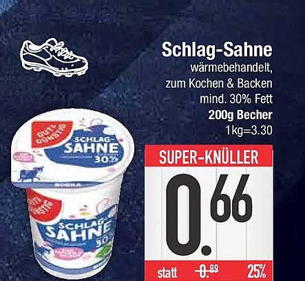 Schlag-Sahne wärmebehandelt, zum Kochen & Backen mind. 30% Fett 200g Becher 1kg=3.30