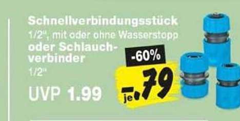 Schnellverbindungsstück 1/2", mit oder ohne Wasserstopp oder Schlauch-verbinder 1/2"