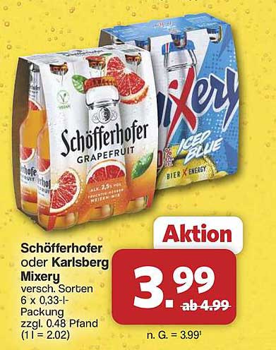 Schöfferhofer oder Karlsberg Mixery verschiedene Sorten 6 x 0,33-l-Packung zzgl. 0.48 Pfand (1 l = 2.02)
