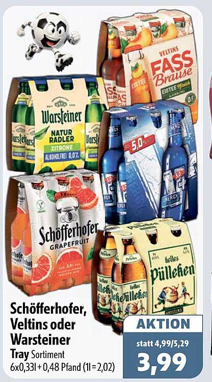 Schöfferhofer, Veltins oder Warsteiner Tray Sortiment 6x0,33l + 0,48 Pfand (1l=2,02)