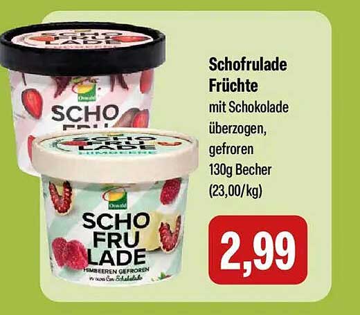 Schofrulade Früchte mit Schokolade überzogen, gefroren, 130g Becher (23,00/kg)