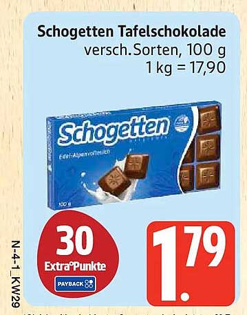 Schogetten Tafelschokolade versch. Sorten, 100 g 1 kg = 17,90