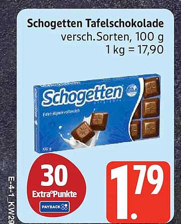 Schogetten Tafelschokolade versch. Sorten, 100 g 1 kg = 17,90