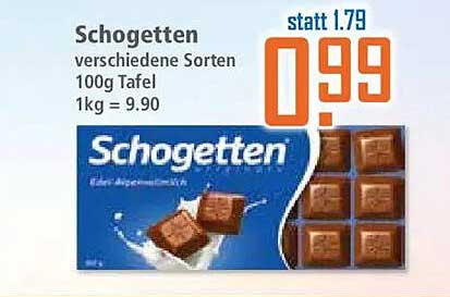 Schogetten verschiedene Sorten 100g Tafel 1kg = 9.90