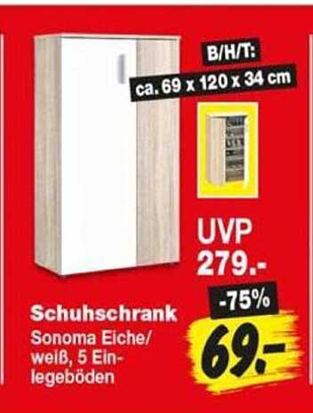 Schuhschrank Sonoma Eiche/weiß, 5 Einlegeböden