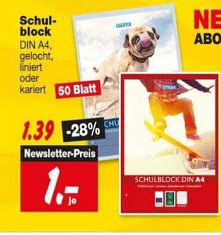 Schulblock DIN A4, gelocht, liniert oder kariert