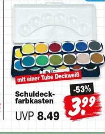 Schuldeckfarbkasten mit einer Tube Deckweiß