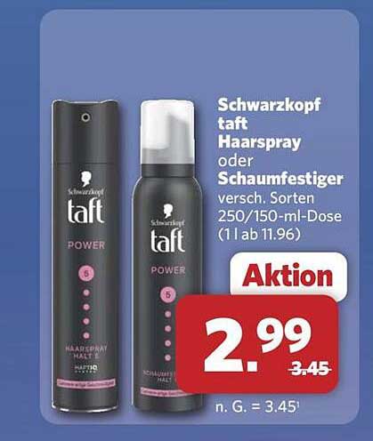 Schwarzkopf taft Haarspray oder Schaumfestiger versch. Sorten 250/150-ml-Dose (1 l ab 11.96)