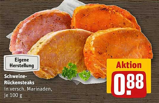 Schweine-Rückensteaks in versch. Marinaden, je 100 g