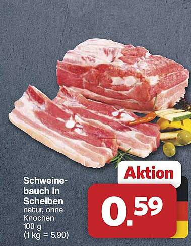 Schweinebauch in Scheiben natur, ohne Knochen 100 g (1 kg = 5.90)