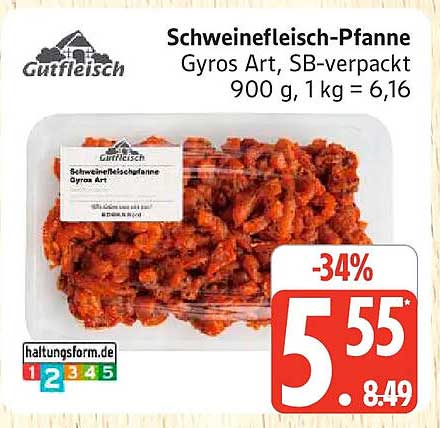 Schweinefleisch-Pfanne Gyros Art, SB-verpackt 900 g, 1 kg = 6,16