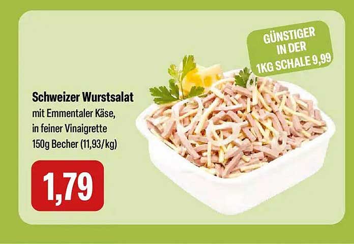 Schweizer Wurstsalat mit Emmentaler Käse, in feiner Vinaigrette 150g Becher (11,93/kg)